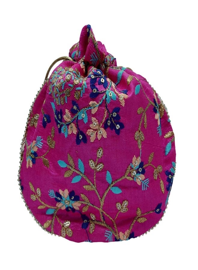 ATHZ Potli handbags for Women Hand carry pouches for Return gifting ethnic potli bags Embroidered (pink, Silk Gold Embroidered) - Image 2